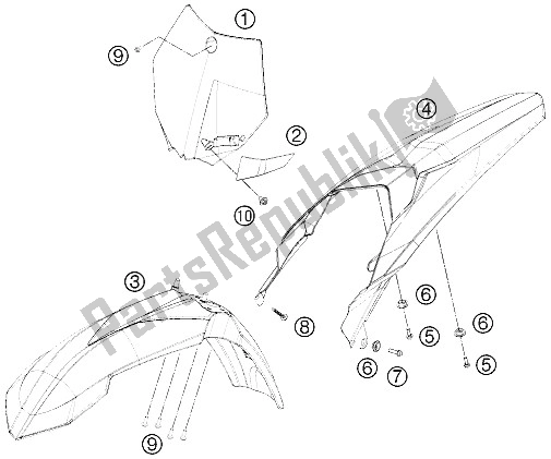 Alle onderdelen voor de Masker, Spatbord van de KTM 85 SXS 19 16 USA 2015