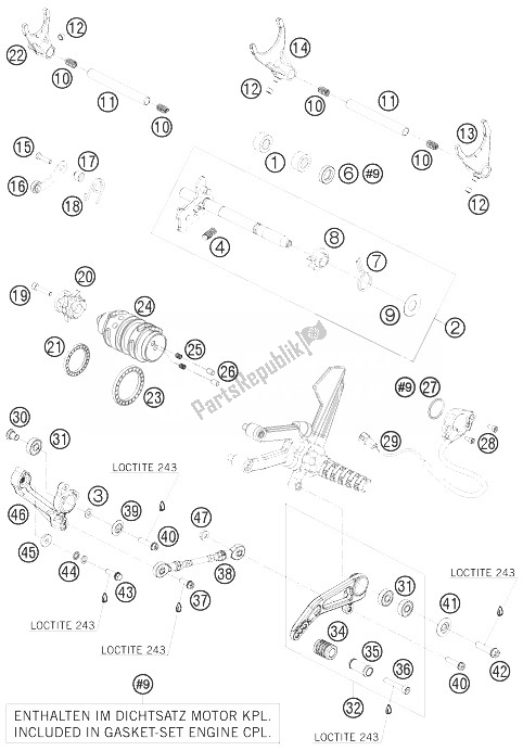 All parts for the Shifting Mechanism of the KTM 1190 RC8 R LIM ED Akrapovic 10 USA 2010