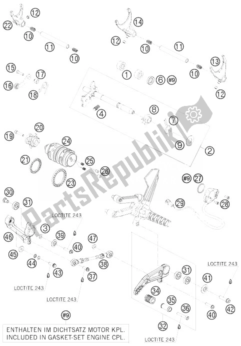 All parts for the Shifting Mechanism of the KTM 1190 RC8 R LIM ED Red Bull 10 USA 2010