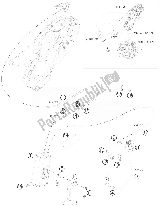 All parts for the Evaporative Canister of the KTM 690 Enduro R USA 2013