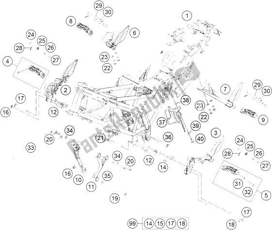 Todas as partes de Quadro, Armação do KTM 250 Duke BL ABS CKD 16 Thailand 2016