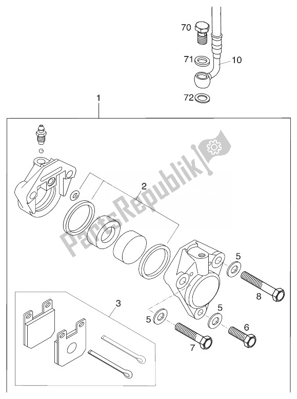 All parts for the Brake Caliper Front 60/65 '98 of the KTM 60 SX Europe 1999