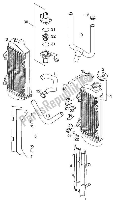 Tutte le parti per il Radiatore - Tubo Radiatore 250/300/360 '97 del KTM 250 EGS M ö 12 KW Europe 732670 1997