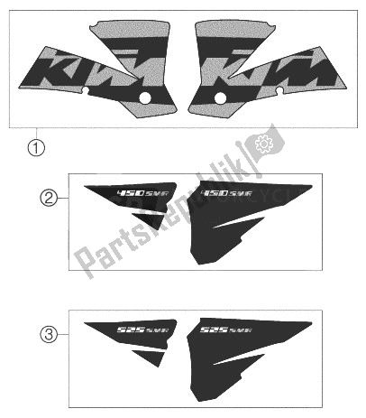 Tutte le parti per il Decal 450/525 Mq del KTM 525 SMR Europe 2004