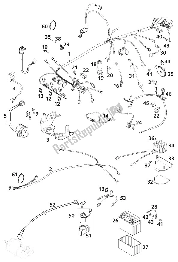 All parts for the Wiring Harness 640 Lc4 of the KTM 640 LC4 E Europe 972616 2001