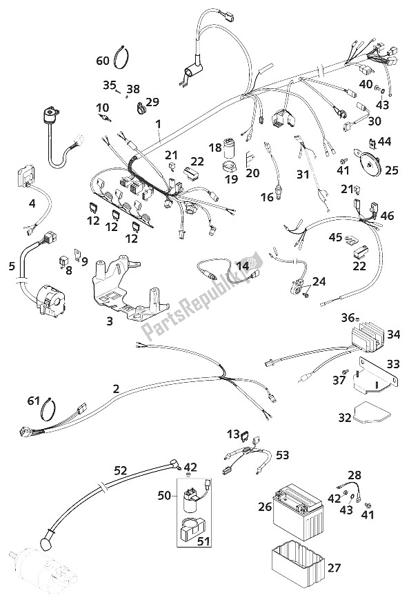 All parts for the Wiring Harness 640 Lc4 of the KTM 640 LC4 E United Kingdom 2001