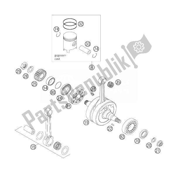 All parts for the Crankshaft, Piston of the KTM 200 EXC Europe 2007