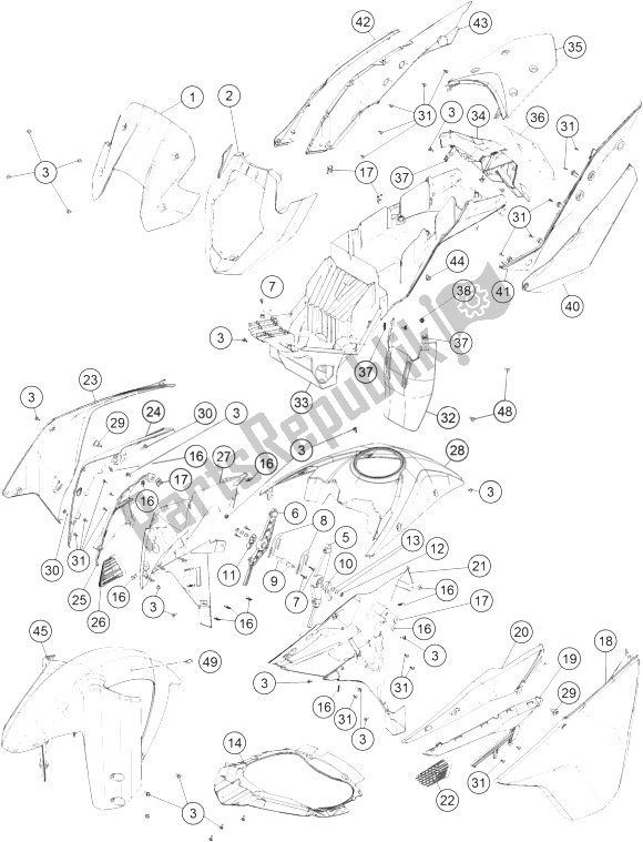 All parts for the Mask, Fender of the KTM 1190 Adventure R ABS France 2014