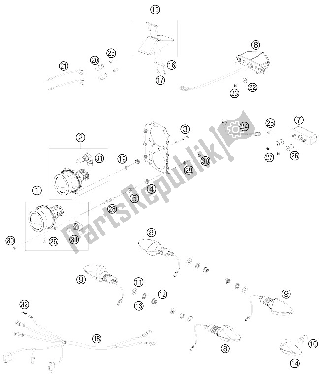 All parts for the Lighting System of the KTM 690 Rally Factory Replica Europe 2009