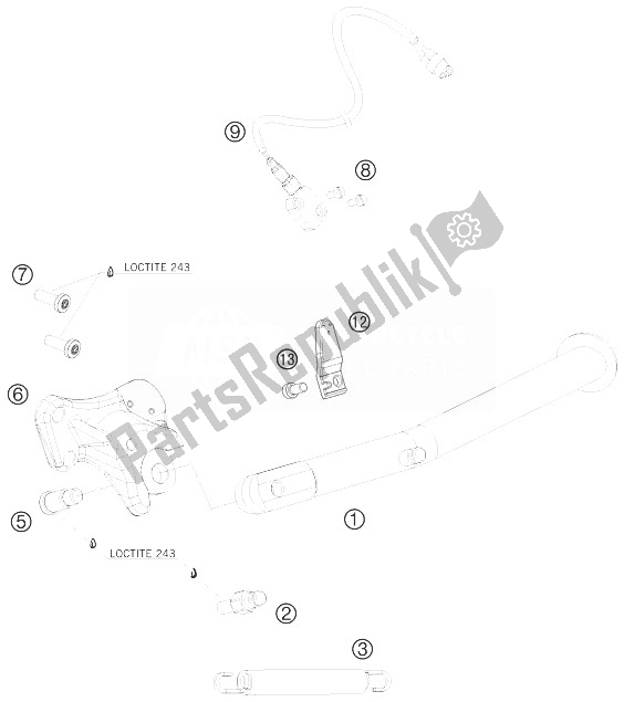 All parts for the Side / Center Stand of the KTM 990 Supermoto R Australia United Kingdom 2010