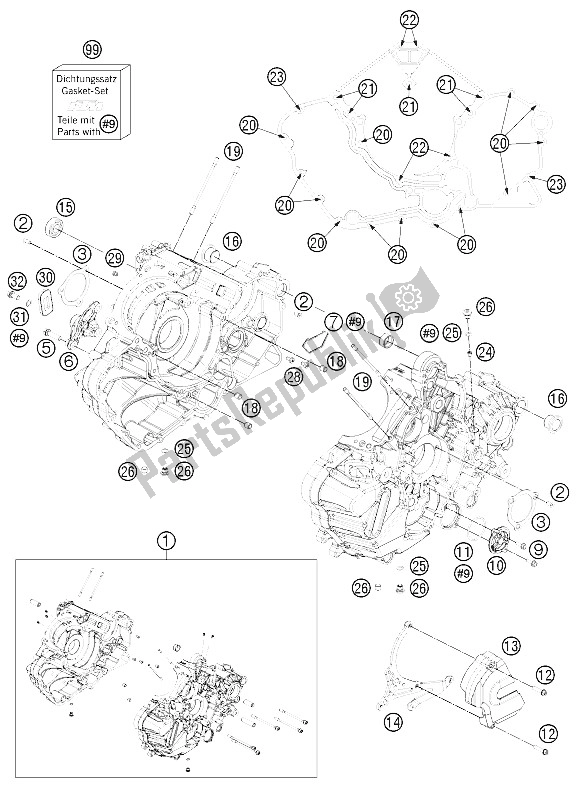 All parts for the Engine Case of the KTM 1190 RC8 R Black Australia 2011