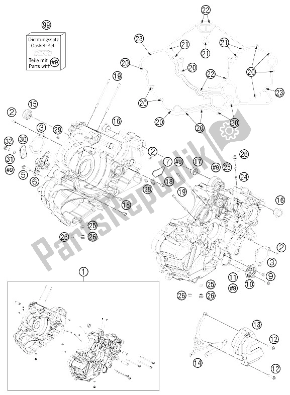 Todas las partes para Caja Del Motor de KTM 1190 RC8 R Black Europe 2012