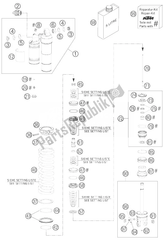 Toutes les pièces pour le Mono-amortisseur Démonté du KTM 450 SX F Europe 2007