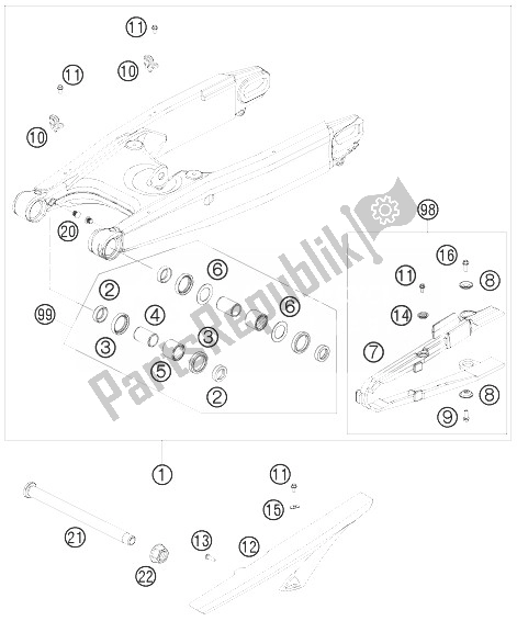 Todas las partes para Brazo Oscilante de KTM 990 Supermoto R Europe 2010