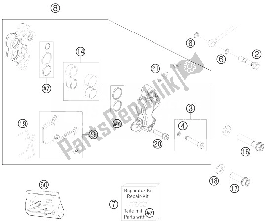 All parts for the Brake Caliper Front of the KTM 50 SX Europe 2010