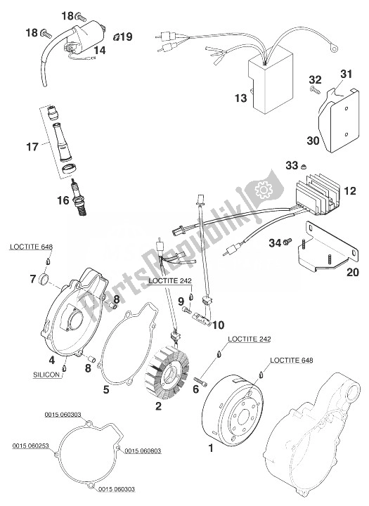All parts for the Ignition System Kokusan Lc4-e '99 of the KTM 640 Adventure R USA 1999