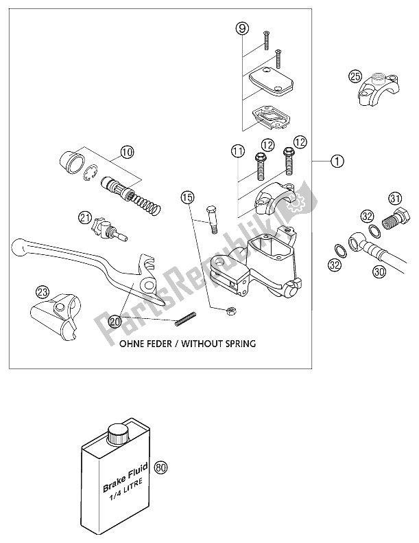 All parts for the Handbrake Cylinder Lc4, Lc4 Sm of the KTM 640 LC 4 E Orange 18L USA 2002