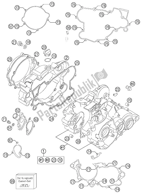 All parts for the Engine Case of the KTM 85 SXS 17 14 Europe 2012