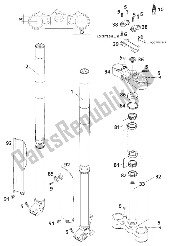 Todas las partes para Horquilla Delantera - Vástago De Dirección Wp 125 Exe 2001 de KTM 125 EXE 100 Europe 2001