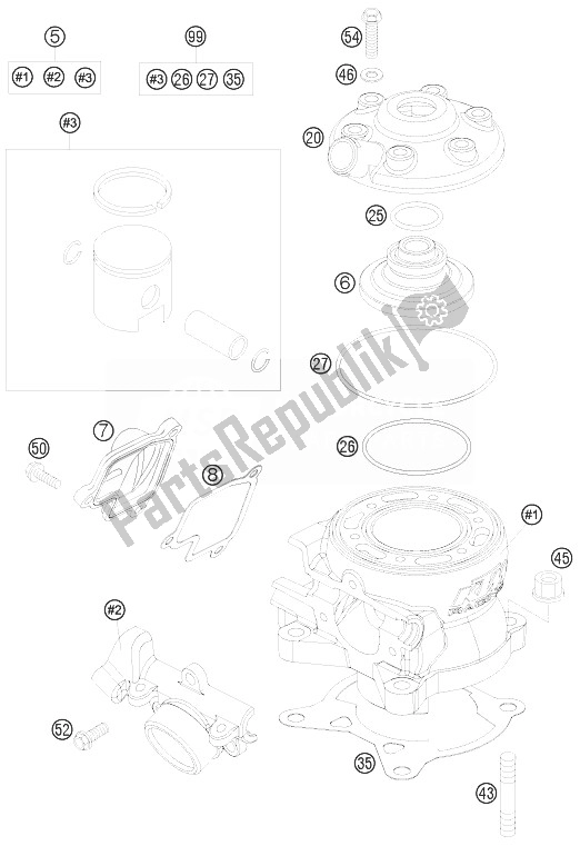 Tutte le parti per il Cilindro del KTM 85 SX 17 14 Europe 2010