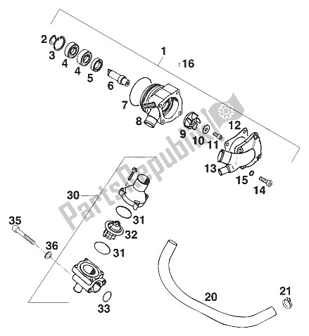 Todas las partes para Mech Bomba De Agua Sxc Usa '00 de KTM 400 SXC USA 2000