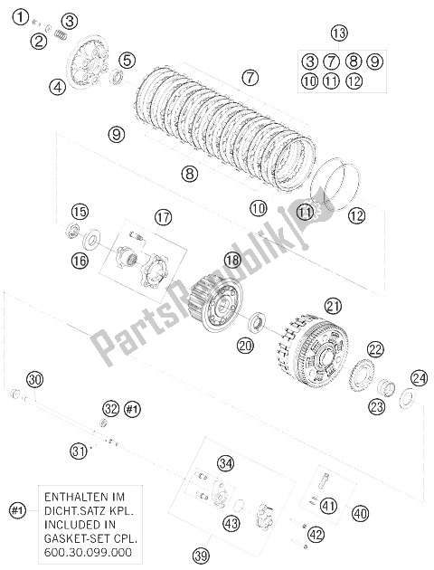 All parts for the Clutch of the KTM 990 Adventure Orange ABS 10 Australia United Kingdom 2010