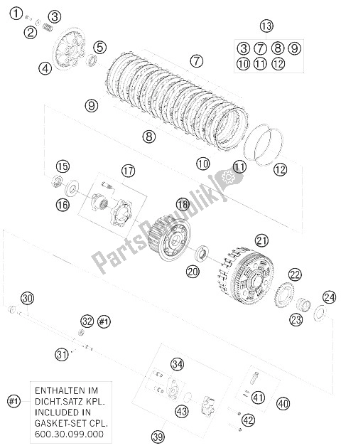 All parts for the Clutch of the KTM 990 Adventure R Australia United Kingdom 2010