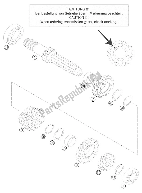 All parts for the Gearbox I - Antriebswelle of the KTM 125 EXC Europe 2005