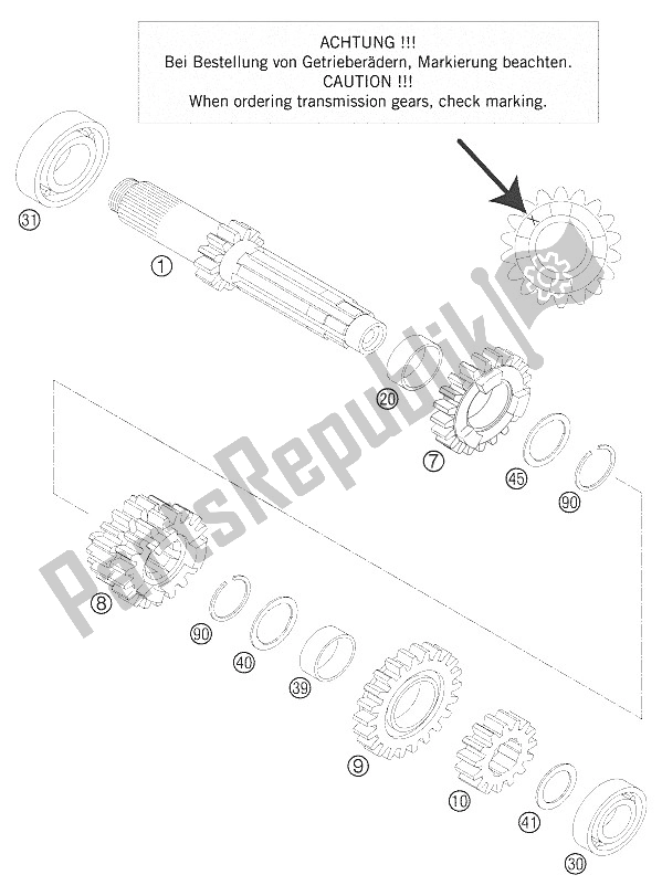 All parts for the Gearbox I - Antriebswelle of the KTM 125 EXC SIX Days Europe 2005