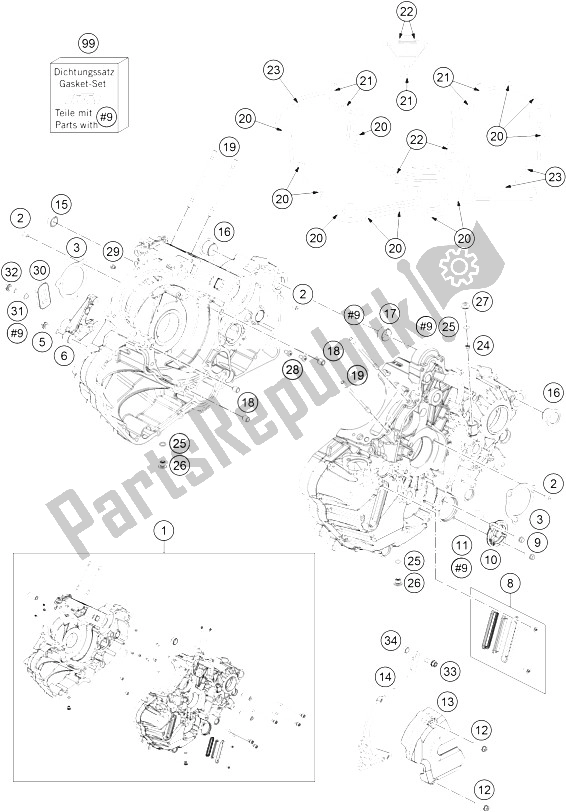 Tutte le parti per il Cassa Del Motore del KTM 1290 Super Adventure WH ABS 15 Europe 2015