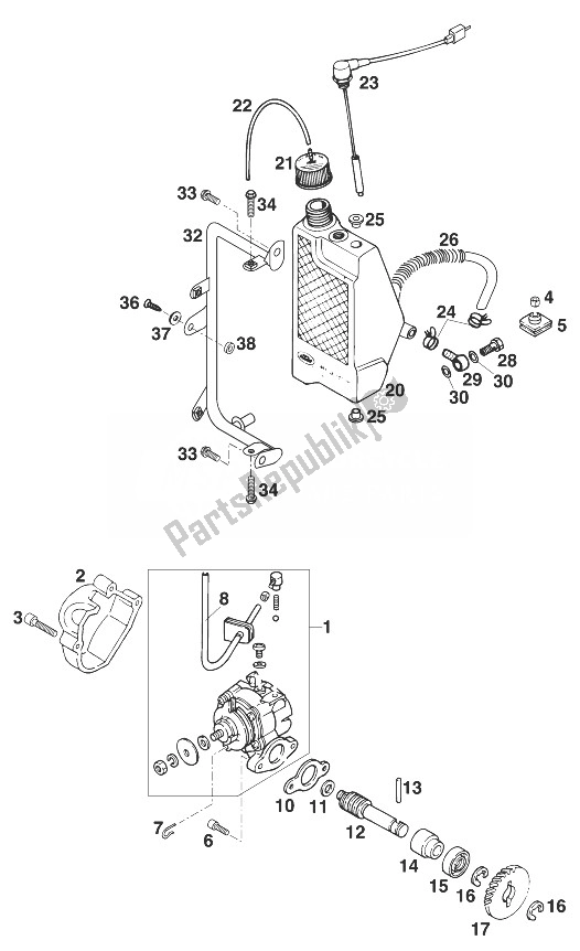 Todas las partes para Sistema De Lubricación Euro 125 '96 de KTM 125 LC2 80 Europe 1998