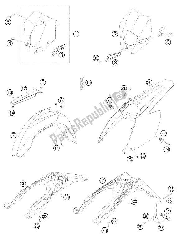 All parts for the Mask - Fender 250-525 Racin of the KTM 250 EXC Racing Europe 2005