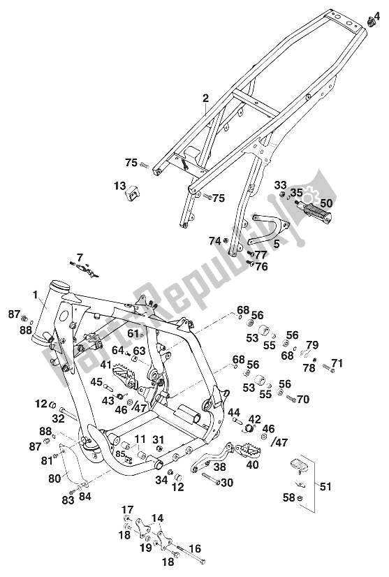 All parts for the Frame , Exc,egs '96 of the KTM 400 EXC WP Europe 1996