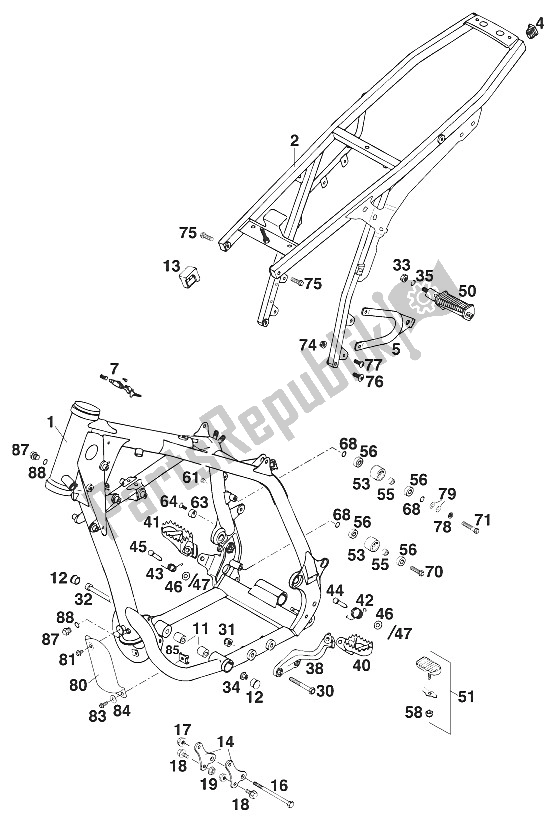 All parts for the Frame , Exc,egs '96 of the KTM 620 EGS WP 37 KW 20 LT ROT Europe 1996