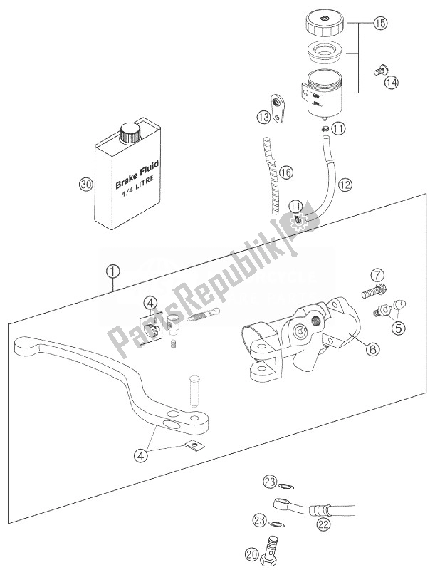 All parts for the Hand Brake Cylinder 660 Sms of the KTM 660 Supermoto Factory Repl 03 Europe 2003