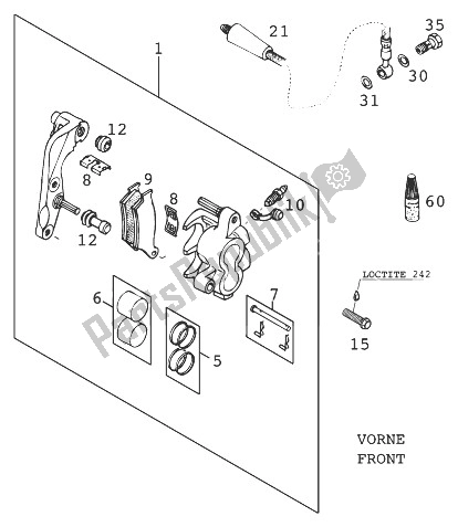 Tutte le parti per il Pinza Freno Anteriore Brembo '98 del KTM 250 EXC 12 LT USA 1998