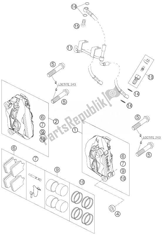 Tutte le parti per il Pinza Freno Anteriore del KTM 990 Super Duke Anthrazit 07 USA 2007