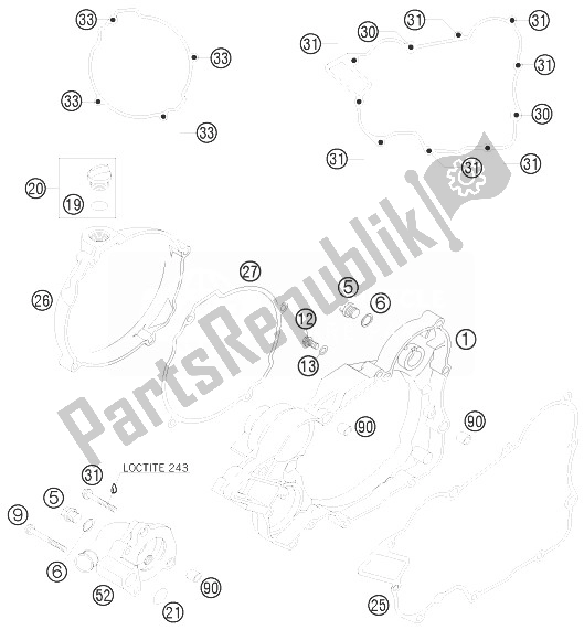 All parts for the Clutch Cover of the KTM 200 EXC Europe 2013