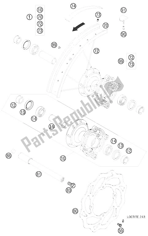 All parts for the Front Wheel of the KTM 85 SX 19 16 Europe 2009