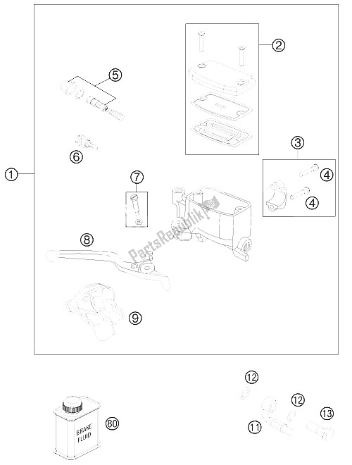 All parts for the Hand Brake Cylinder of the KTM 990 ADV White ABS Spec Edit Brazil 2011