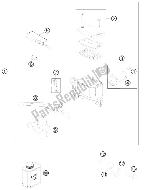 All parts for the Hand Brake Cylinder of the KTM 990 Adventure Blue ABS 12 France 2012