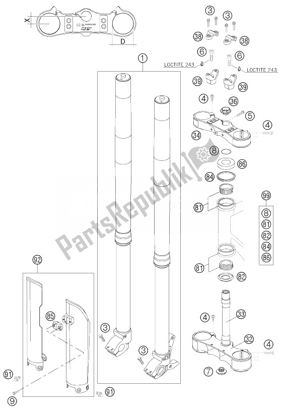 Tutte le parti per il Forcella Anteriore Wp del KTM 250 XC USA 2007