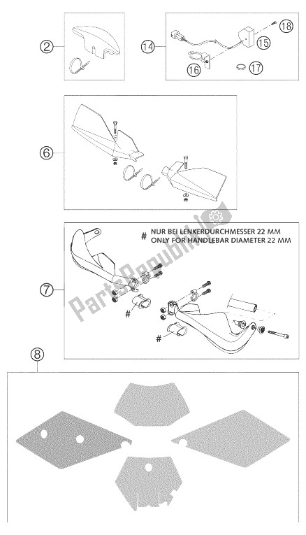 Tutte le parti per il Allegati 250/300 del KTM 250 SX Europe 2004