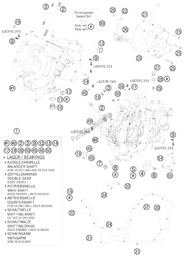 Tutte le parti per il Cassa Del Motore del KTM 950 Super Enduro Erzberg 08 Europe 2008