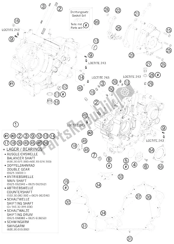 All parts for the Engine Case of the KTM 950 Super Enduro R Australia United Kingdom 2008