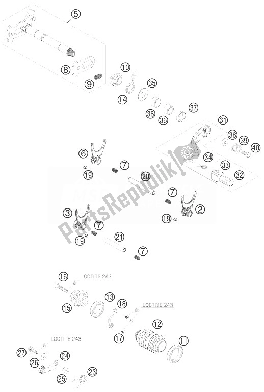 All parts for the Shifting Mechanism of the KTM 450 SX F Fact Repl Nagl Europe 2010