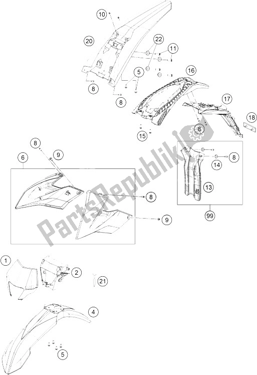 All parts for the Mask, Fender of the KTM Freeride E XC Europe 0 2015