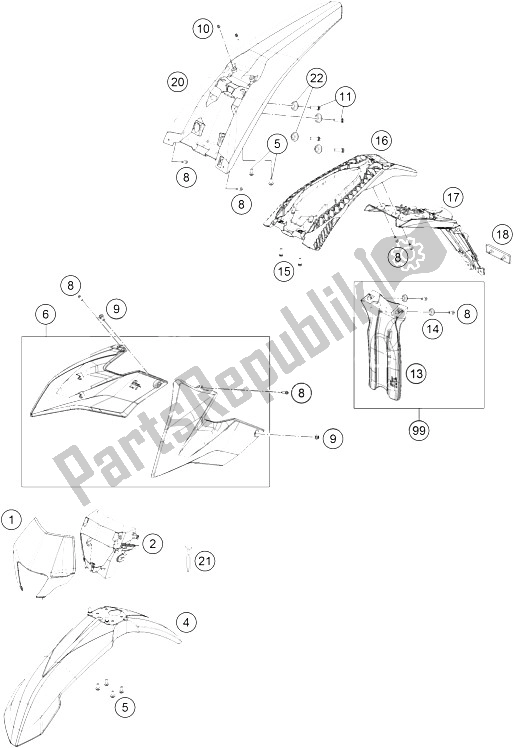 Toutes les pièces pour le Masque, Garde-boue du KTM Freeride E XC Europe 0 2016