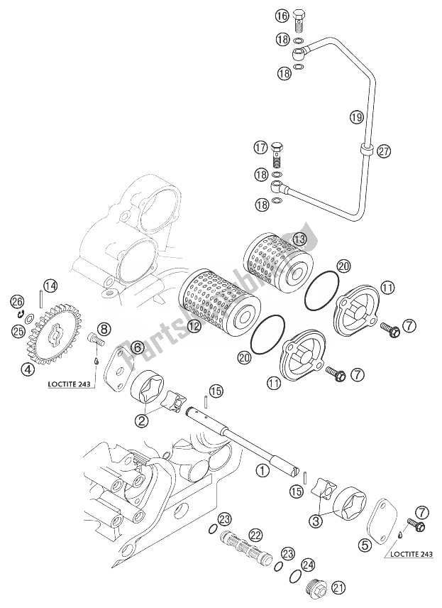 All parts for the Librication System of the KTM 250 EXC Racing Europe 2004