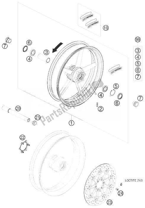 Tutte le parti per il Ruota Anteriore del KTM 690 Duke Black Europe 2010